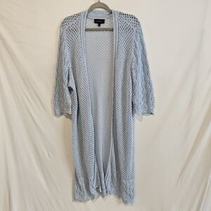 Lane Bryant Crochet Knit Cotton Blend Duster Open Front Sweater 18 Powder Blue